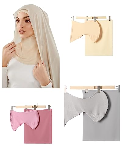 Muslim Chiffon Shawl Hijab with Matching Undercap Neck Full Cover Hijab Underscarf Wrap Scarves Turban - color: Beige Grey Pink