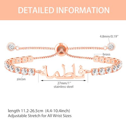 Allah Name Bracelet, Personalized Zircon Faith Jewelry, Islamic Faith Tennis Bracelets for Her, Halal Fashion Accessory, Adjustable White Eid Gift YA4968 - color: Rose Gold