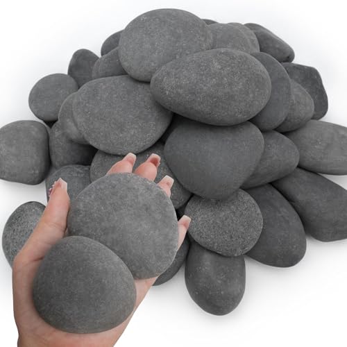 NUPICK 6lb Mexican Beach Pebbles, 2-3" Black River Rocks for Landscaping | Smooth Garden Rocks for Outdoor Paving, Natural Black Pebbles for Plants, Decorative Stones for Planters, Fish Tank, Fountain - color: Gray, size: 2-3", 6lb