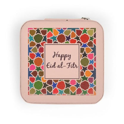 3dRose Happy Eid al Fitr - Colorful Stars - Ramadan Islamic Muslim holiday Jewelry Travel Case Pink