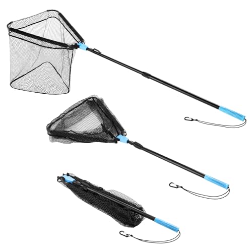 Calamus Triangle Fishing Net with Non-Slip Elastomer Handle | Lightweight & Strong, Foldable Landing Net, Elastic Lanyard and Belt Clip, UV-resistant Mesh, Fishing Gear for Men - style: 60" Full - Floating Net (Telescopic Pole)