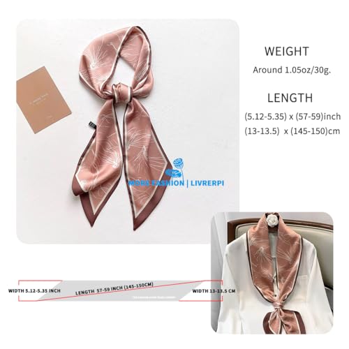 Silk Feeling Head Scarf Fashion Satin Hair Scarf Square Long Scarves for Women Gifts - color: 02 Pink Jellyfish /5.12 X 59 Inch