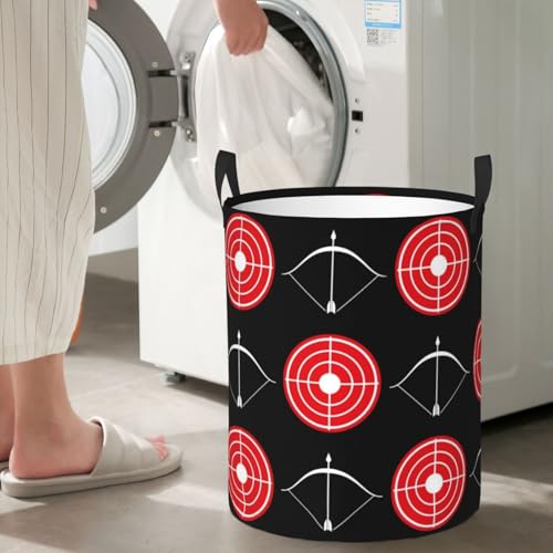 Archery Pattern Red Target And Shootings Bow X Round Waterproof Oxford Cloth Laundry Basket Multi-Purpose Storage Basket Toys Books Clothes Storage Basket - color: Black 7