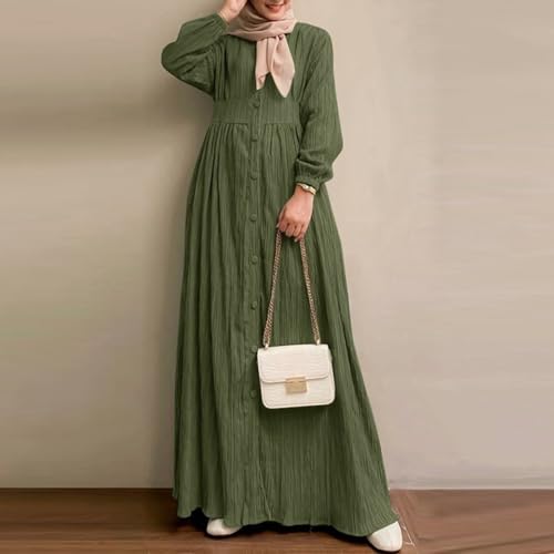 Abaya Dress For Women One-Piece Prayer Clothes Abaya Dubai Kaftan Long Sleeve Robe Thobe Dubai Islamic Clothing - color: Green, size: Large