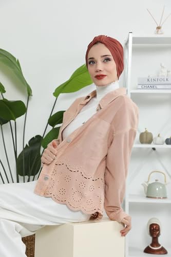 Aisha's Design Instant Turban Plain Cotton Scarf Head Wrap Lightweight Hat Bonnet Cap for Women - color: Cinnamon