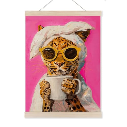 HUGANE Trendy Pink Leopard Wall Art Poster Hanger Frame, Funky Abstract Maximalist Cheetah Canvas Pictures Prints Hanging Wall Decor for Girls Room Bedroom Dorm Apartment, 12x16 Inch - color: Color-11