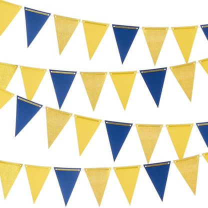MOWO Gold Blue and Yellow Pennant Banner Paper Bunting, 30pc, 20 feet - color: Gold,yellow,navy Blue