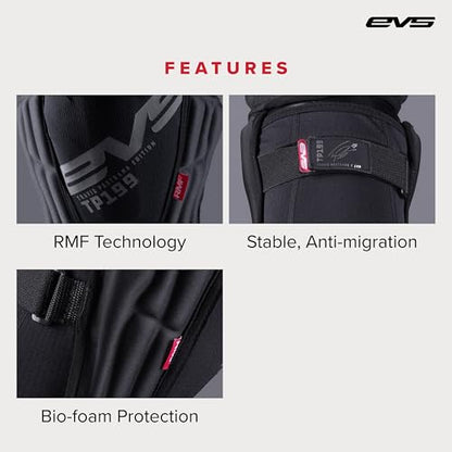 EVS TP199 Travis Pastrana, Moto Knee/Shin Guard, Reactive Memory Foam | CE Level 2 knee protection w/ RMF impact foam, breathable air mesh, stabilizer sleeve, silicone grippers, polyflex shin guard - color: Black (Lite), size: Small-Medium