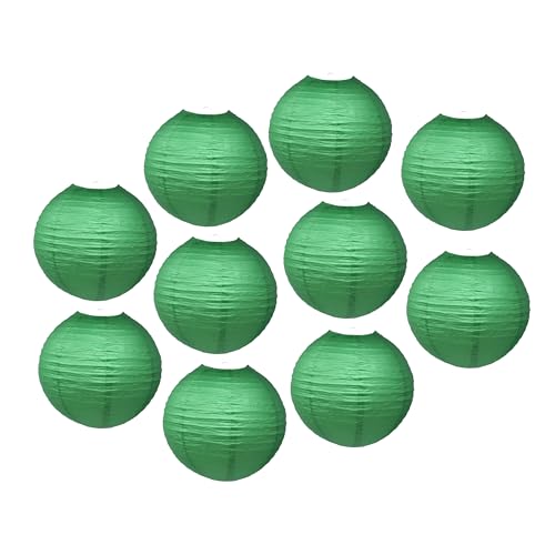 Mudra Crafts Dark Green Paper Lanterns Wedding Party Decorations - 12 in 10 Round Hanging Ceiling Lanterns, 10 Pack, Decorative Lamp Shades - color: Dark Green, size: 12 Inches