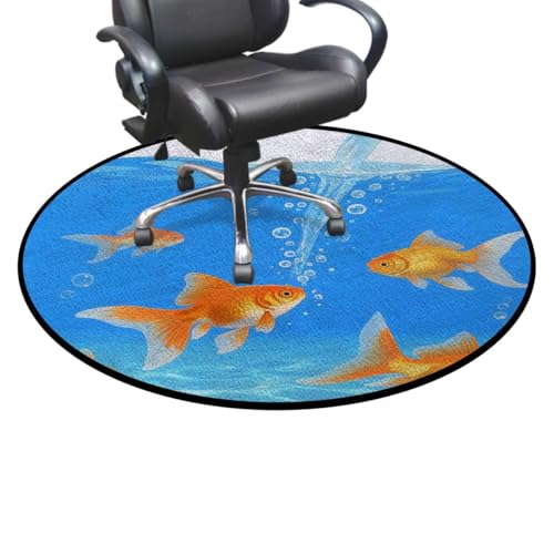 Aquarium Round Gaming Chair Mat for Office & Computer Desks, GoldenFish WaterScene Anti-Slip Floor Protector for Rolling Chairs, Orange Gold Blue Diameter 35.4 in - color: Aquarium_1466, size: Diameter 35.4 in
