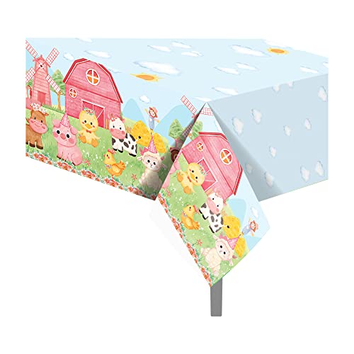 1Pc Farm Animal Party Plastic Tablecloth 54 x 87 Inch Pink Watercolor Long Rectangular Table Cover for Buffet, Cute Farm Animals Pigs Cows Party Holiday Dinner, Picnic or Tablecloth for Event - color: Farm Animal