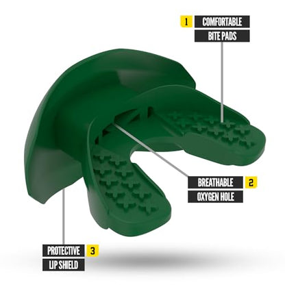 Nxtrnd One Football Mouth Guard, Strap Included, Fits Adult & Youth (Dark Green) - color: Dark Green