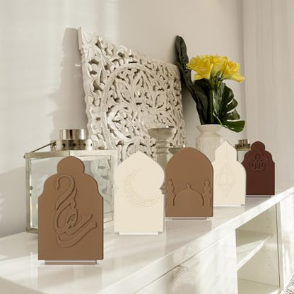 Yookeer 5 Pcs Ramadan Table Sign Acrylic Islamic Eid Mubarak Table Decor Monochrome Ramadan Mubarak Home Tabletop Decoration for Mosque Islamic Monochrome Sign Gifts