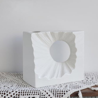 White Ceramic Decorative Vase, Square with Circular Cutout - color: White - Square Cutout Vase
