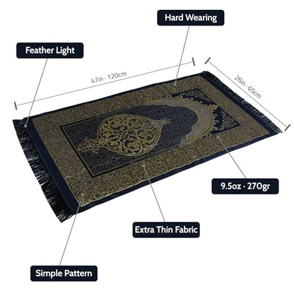 Islamic Prayer Gift Set for Men – Velvet Prayer Mat, Tasbih Beads, Yaseen Book – Muslim Prayer Essentials – Ramadan Eid Gift - color: Dark Blue