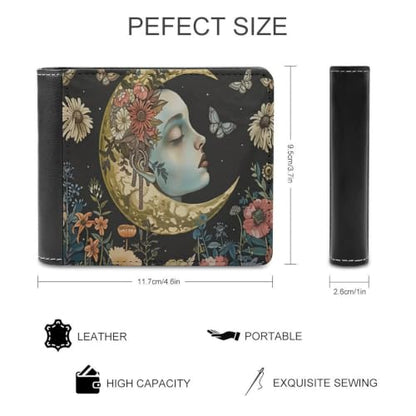 Moon And Floral Face Bifold Wallet 4.6x3.7 Inch,Slim Compact Folding Wallet with Card Slots And Cash Pocket Lightweight Wallet for Everyday Carry Travel Business - color: Moon and Floral Face-1