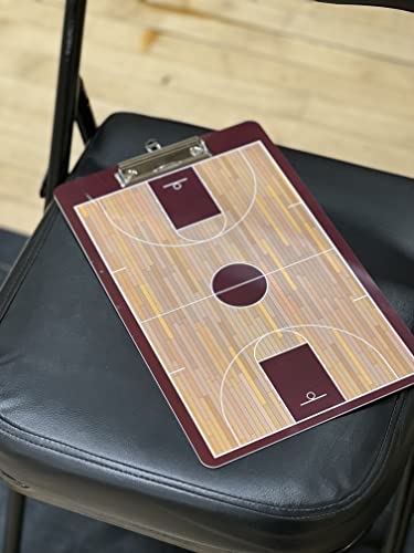 Basketball Coaching Board | Double-Sided Premium Dry Erase Clipboard with Full & Half Court (Maroon/ Burgundy) - color: Maroon/ Burgundy