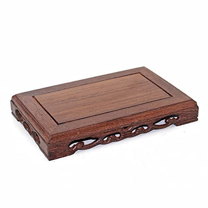 Rectangular Wooden Base Solid Wood Carved Display Stand - size: 9.2X6.2X1.4 in