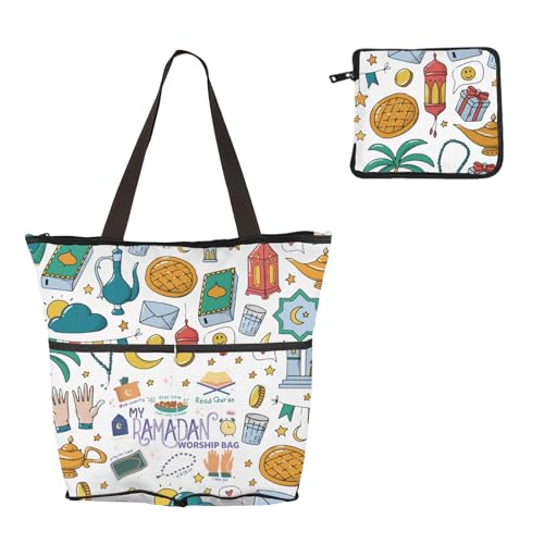 MEIKIUP Ramadan Tote Bag Islamic Gift Ramadan Mubarak Foldable Bag My Ramadan Worship Bag