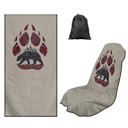Aztec Bear Print Car Seat Towel Covers Front Seats Bear Claw Print Car Seat Hoodie Cover 60 x 33 Inch Absorbent Microfiber Towels for Gym Workout, Running, Swimming, Beach and Hiking - color: Brown - Aztec Bear Bear Claw