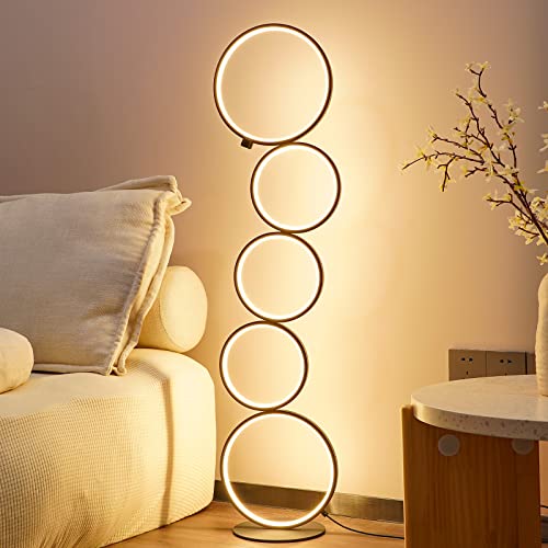NUÜR 43.3" Modern Floor Lamp, Ring Standing Lamp, Dimmable, Metallic Feel, Artistic Trendy Design, Energy-Saving, Touch Switch, Ideal for Home, Office, Eco-Friendly