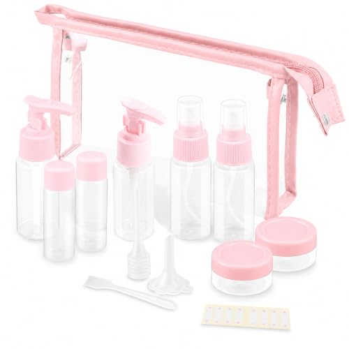 Vitog Travel Bottles Kit, TSA Approved Leak Proof Portable Toiletry Containers Set, Clear PET Flight Size Cosmetic Containers for Lotion, Shampoo, Cream, Soap, Set of 11 - color: pink