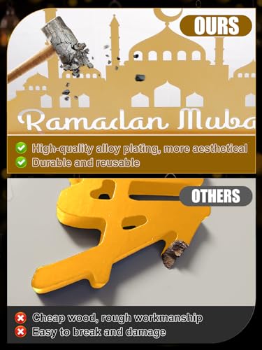 Enlarged 15.7in Metal Ramadan Table Sign - Eid Mubarak Tabletop Decorations, Muslim Golden Palace Dinner Ornaments for Islamic Gifts Parties Home Kitchen, Hollow Letters - style: Hollow Letters