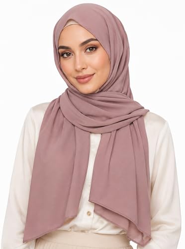 Women’s Chiffon Hijab Scarf - Heavyweight Solid Color Shawl & Wrap, Soft Breathable Headwrap for All Seasons - color: Mcgjxfs2604-rosybrown