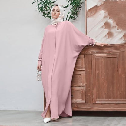 FYMNSI Abayas for Women Muslim Dress Modest Maxi Robe Abaya Kaftan Dresses Eid Prayer Clothes Arabian Islamic Dubai Outfit - color: Pink