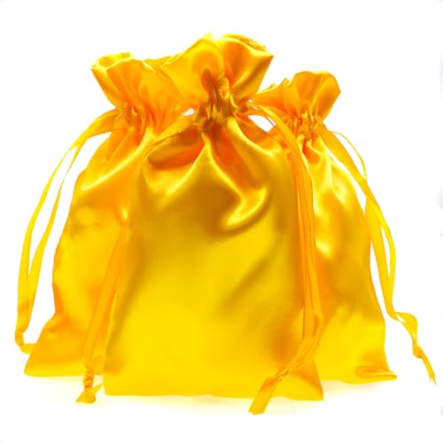 Knitial 4" x 6" Golden Yellow Satin Gift Bags, Jewelry, Wedding Favor Drawstring Bags Baby Shower Christmas 50 Count - color: Golden Yellow - 4 x 6 Inch (Pack of 50)