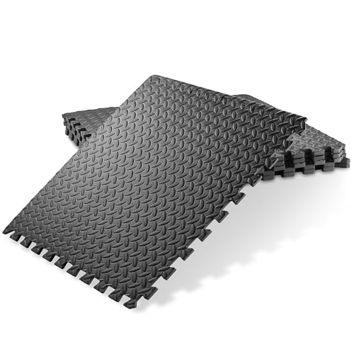 Philosophy Gym Pack of 6 Exercise Flooring Mats - 24 x 24 Inch Foam Rubber Interlocking Puzzle Floor Tiles - Black - color: 24 Sq Ft, 1/2" Thick - Black
