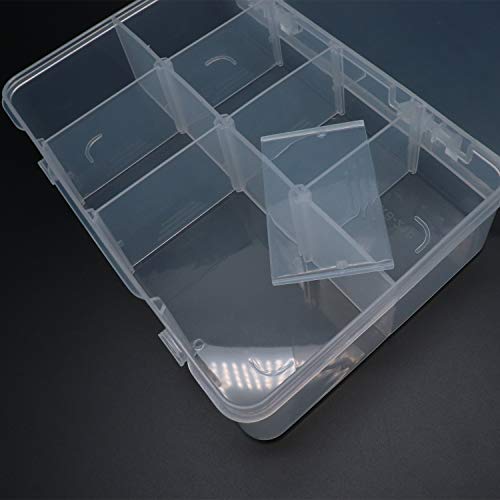 Xiaoyztan 8-Bin Clear Plastic Organizer with Adjustable Dividers 7.3x4.9in | 8-grid clear organizer with adjustable dividers for jewelry, beads, tackle, and crafts - size: 7.9x4.9x1.65 in