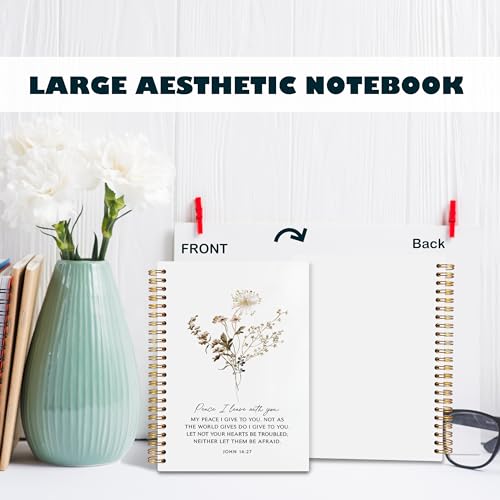 BearCake Peace I Leave with You Floral Christian Notebook Journal, Christian Gifts for Women, Bible Notebooks for Note Taking, Bible Journaling Notebook, Hardcover Spiral Notebook 5.5x8.3 - color: white-Bible-14:27