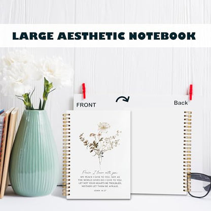 BearCake Peace I Leave with You Floral Christian Notebook Journal, Christian Gifts for Women, Bible Notebooks for Note Taking, Bible Journaling Notebook, Hardcover Spiral Notebook 5.5x8.3 - color: white-Bible-14:27