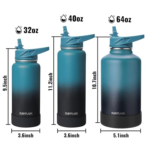 RUBYFLASK 32 oz Insulated Stainless Steel Water Bottle with Straw | 3 Lids, Wide Mouth, Metal Vacuum Leakproof Water Jug Flask and Handle, Large Thermal Cup with Silicone Boot, Black - color: Black, size: 32 Ounces