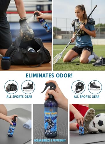 Game Guard Sport Odor Eliminator Spray (16oz, 2-Pack) – Gear Deodorizer for Hockey, Lacrosse, Gym Bags & Boxing Gloves – Ocean Breeze & Peppermint Scent – Leak-Proof Locking Spray Head