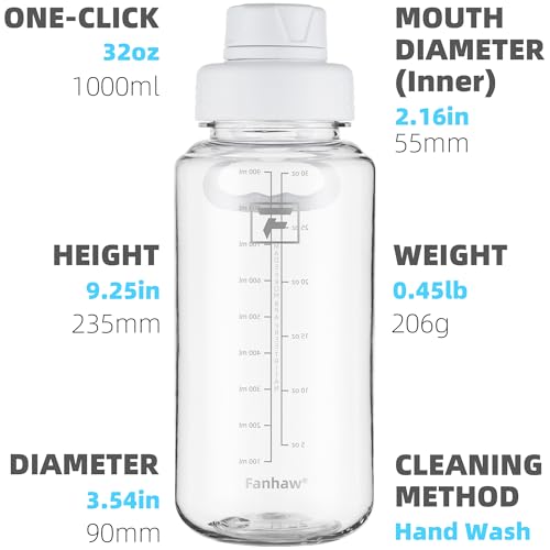 Fanhaw 32 oz Clear BPA-Free Tritan Water Bottle with Fast-Flow Spout Lid, BPA-Free & Leak-Proof Wide-Mouth Reusable Bottle for Gym, School & Office, Back to School Essentials (Clear&White) - color: Clear&White