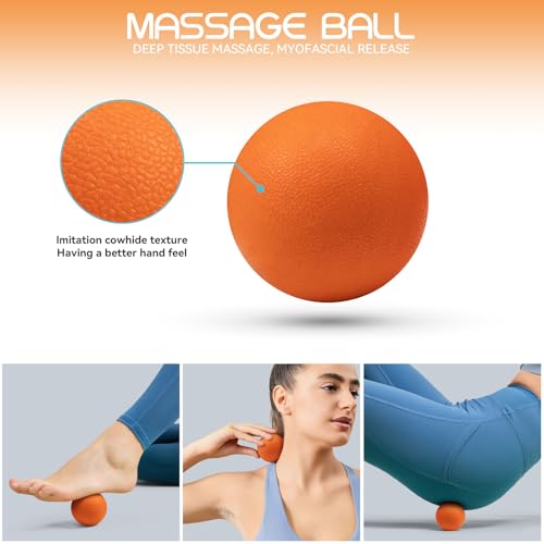 Krightlink 5-in-1 Foam Roller Set, Massage Roller Stick, Massage Ball, Resistance Band for Deep Muscle Massage, Trigger Point Release, Pilates, Yoga (Orange-18(5 in 1)) - color: Orange-18"(5 in 1)