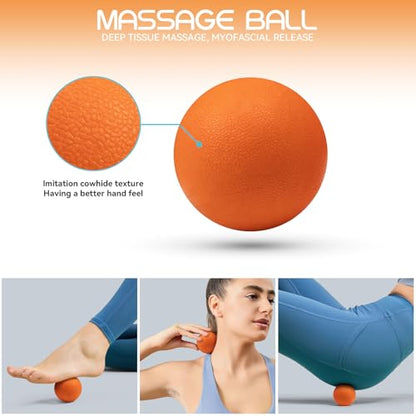 Krightlink 5-in-1 Foam Roller Set, Massage Roller Stick, Massage Ball, Resistance Band for Deep Muscle Massage, Trigger Point Release, Pilates, Yoga (Orange-18(5 in 1)) - color: Orange-18"(5 in 1)