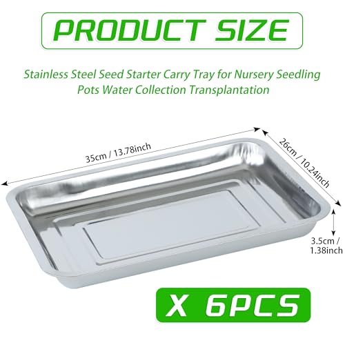 6 Pack Seed Starter Tray 13.78x 10.24x 1.38Inch Plant Germination Trays Stainless Steel Seed Sprouting Trays Microgreens Growing Trays