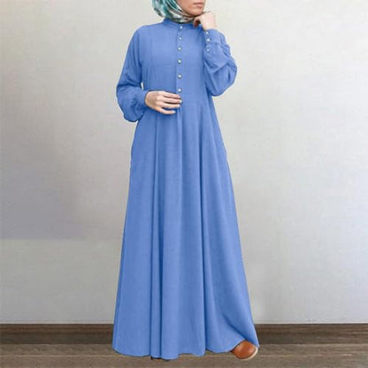 Dress for Women Muslim Long Sleeve Button Down Dress Shirt Prayer Casual Clothes Summer Fashion Outfits - color: Blue, size: Small