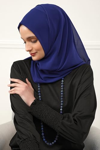 Aisha's Design Instant Chiffon Shawl for Women Modesty Turban Hijab Head Wrap Ready to Wear Women Headscarf - color: Sax Blue