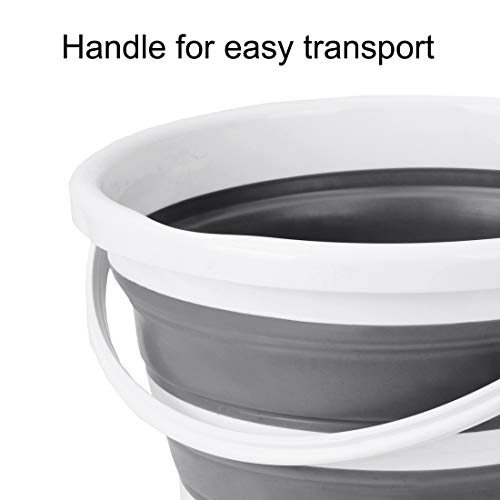 Indoor and Outdoor Collapsible Bucket with Handle, 10 Liters, 2.6 Gallons, Gray and White (Pack of 2) - size: 13.2” x 13” x 9.6” (Pack of 2)