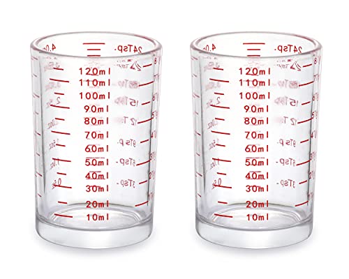 120 Milliliter Measuring Cup 2 Pieces Shot Glass Measuring Cup with 4 Kinds of Measuring Scale for Small Amount Liquid (Red, 120 ml) - color: Red, size: 120ml