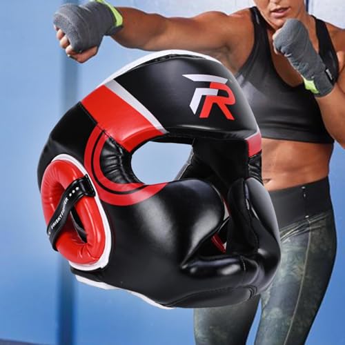 Boxing Headgear Face Cover Forehead and Ear Protection Full Face Protection for Sparring Karate Taekwondo Training Men Women - color: Red Large