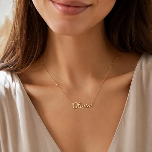Personalized Vermeil Name Necklace – Custom 14K Gold Plated 925 Sterling Silver Name Necklace, Cursive Script Name Pendant, Handmade Gift for Women, Mom, Bridesmaid, Birthday Jewelry