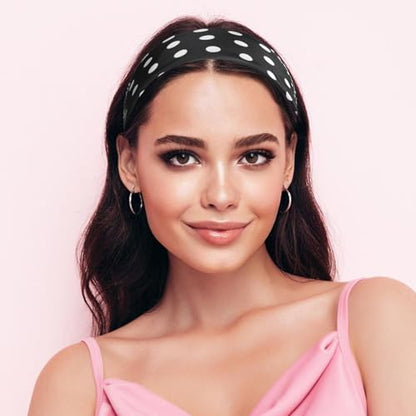 Sumolux Head Hair Scarf for Women Like Satin Silk Scarf Bandana Hair Wrapping Night Large Square Scarves 27.5" - color: Black Polka Dot Cashew Nuts
