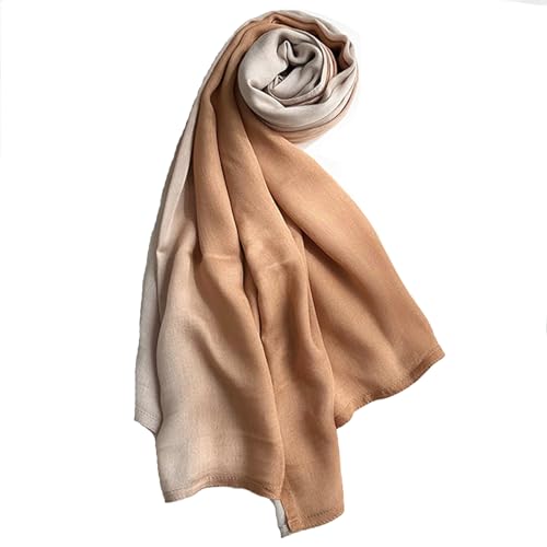 Premium Ombre Viscose Hijab Scarf for Women Muslim Lightweight Gradient Color Shade Hair Wraps Long Hijabs Scarves - color: Camel