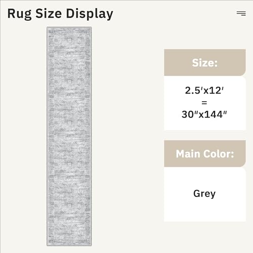 Soalmost Hallway Runner Rug 2'6" x 12' Washable Long Kitchen Rugs Grey - color: Grey, size: 2'6" x 12' (Runner)