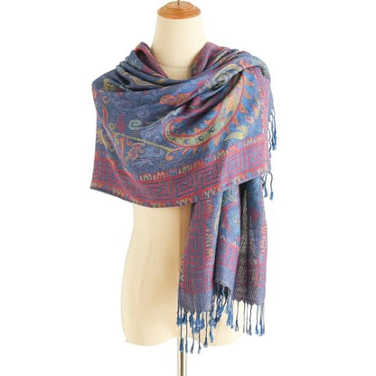 Paisley Pashmina Rave Shawl Scarf-Women's Reversible Ethnic Jacquard Pashmina Wraps for Travel - color: B#. Royal Blue